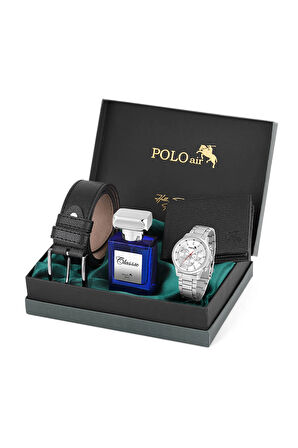 Erkek Set Kombin Kemer Cüzdan Parfüm Kol Saati Hediyelik Kutusunda Siyah Set PL-0968E6