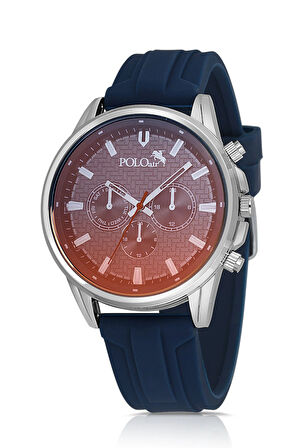 Silikon Kordon Renkli Cam Erkek Kol Saati Lacivert Gümüş Renk PL-0986E2x