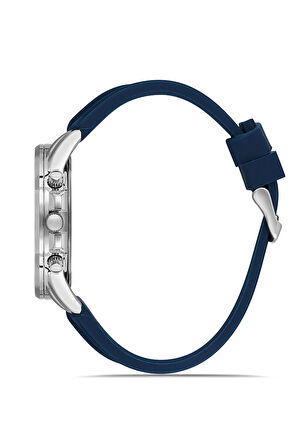 Silikon Kordon Renkli Cam Erkek Kol Saati Lacivert Gümüş Renk PL-0986E2x