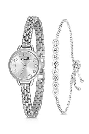 Minik Rakamlı Kadın Kol Saati Zirkon Taşlı Su Yolu Bileklik Kombin Gümüş Renk PL-1541B2