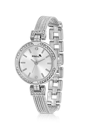 Lüx Taşlı Hasır Metal Kordon Kadın Kol Saati Gümüş Renk PL-1547B2x
