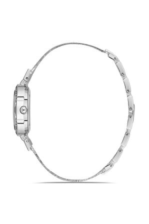 Lüx Taşlı Hasır Metal Kordon Kadın Kol Saati Gümüş Renk PL-1547B2x