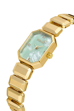 Zarif Dikdörtgen Kasa Kol Saati Zirkon Taşlı Kare Kolye Bileklik Set Gold Yeşil Renk ST-2168S3