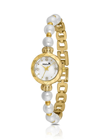 Zarif İnci Görünümlü Kadın Kol Saati Gold Beyaz Renk PL-1530B1x
