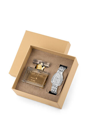 Yılan Desen Kol Saati Parfüm Seti Hediyelik Kutusunda Kombin Gümüş Renk ST-2179S2