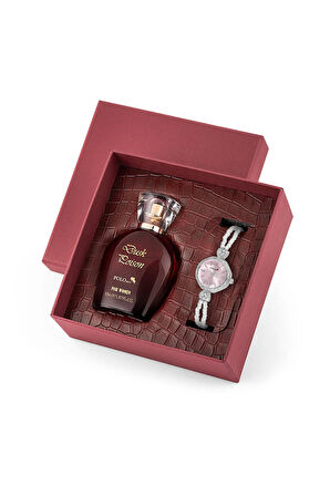 İnci Taşlı Görünümlü Kordon Kadın Kol Saati Parfüm Bordo Kutsunda Set Gümüş Pembe Renk ST-2174S4