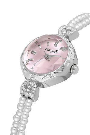 İnci Taşlı Görünümlü Kordon Kadın Kol Saati Parfüm Bordo Kutsunda Set Gümüş Pembe Renk ST-2174S4