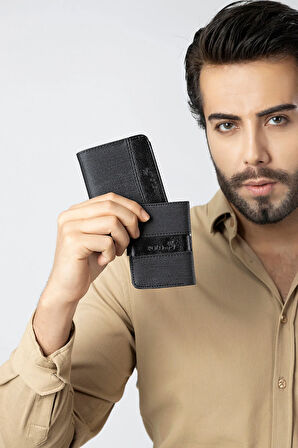 Erkek Set Kombin Kemer Cüzdan Kartlık Çakmak Kol Saati Hediyelik Kutusunda Siyah Set PL-0966E1