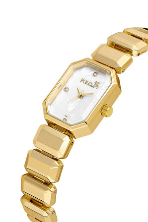 Zarif Dikdörtgen Kasa Kadın Kol Saati Zirkon Taşlı Baget Bileklik Kombin Gold Renk PL-1532B1