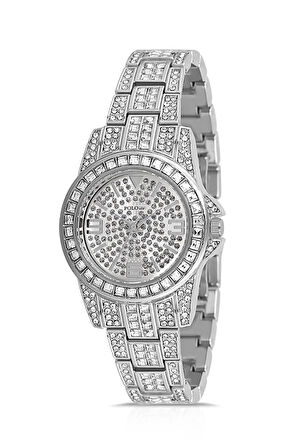 Çift Klips Lüx Taşlı Kadın Kol Saati Gümüş Renk PL-1551B2x