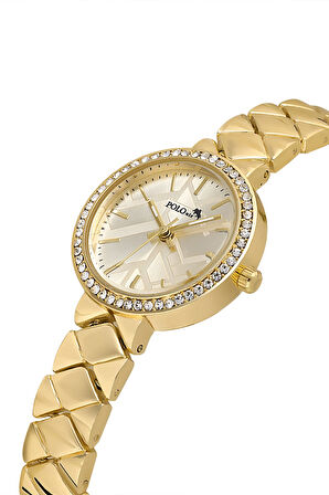 Baklava Desen Kadın Kol Saati Zirkon Taşlı Yuvarlak Kolye Bileklik Kombin Gold Renk ST-2161S1