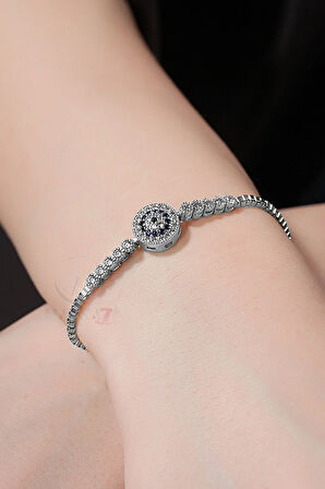 Retro Lüx Taşlı Kadın Kol Saati Zirkon Taşlı Nazar Bileklik Kombin Gümüş Renk PL-1536B2