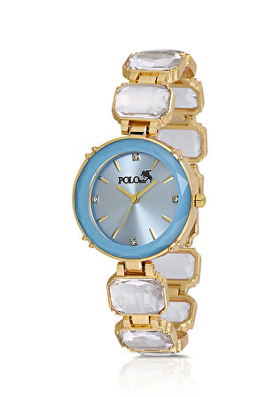 Lüx Taşlı Kordon Kadın Kol Saati Gold Mavi Renk PL-1533B4x
