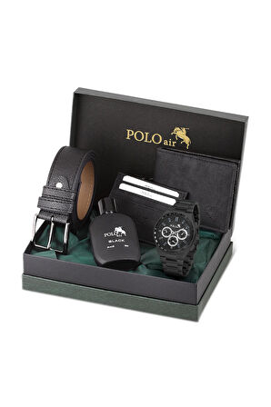 Erkek Kol Saati Cüzdan Kemer Kartlık Parfüm Kombin Set Siyah Renk PL-0990E1