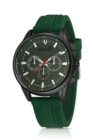 Silikon Kordon Renkli Cam Erkek Kol Saati Koyu Yeşil Siyah Renk PL-0986E5x