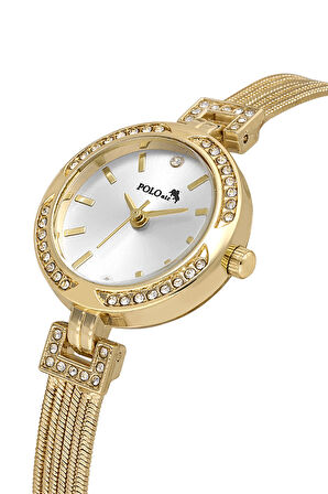 Lüx Taşlı Hasır Metal Kordon Kadın Kol Saati Gold Renk PL-1547B1x