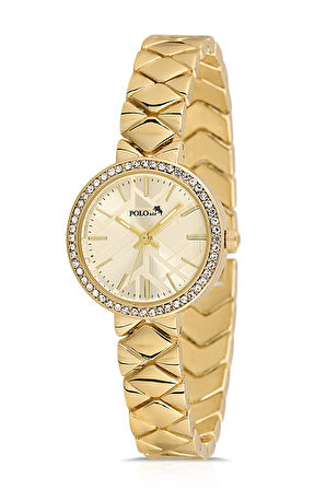 Lüx Taşlı Baklava Desen Kadın Kol Saati Gold Renk PL-1537B1x