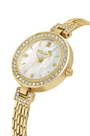 Lüx Taşlı Kadın Kol Saati Zirkon Taşlı Yuvarlak Kolye Bileklik Kombin Gold Renk ST-2162S1