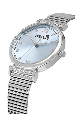 Klasik Kadın Kol Saati Zirkon Taşlı Yuvarlak Bileklik Kombin Gümüş Mavi Renk PL-1554B3