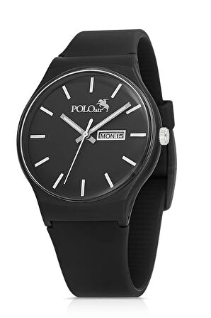 Spor Unisex Silikon Kordon Gün Ay Takvimli Kol Saati Siyah Renk PL-1555B2x