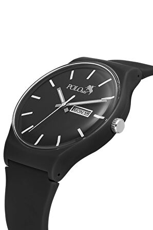 Spor Unisex Silikon Kordon Gün Ay Takvimli Kol Saati Siyah Renk PL-1555B2x