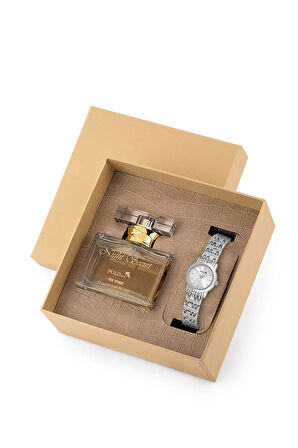 Zarif Kadın Kol Saati Ve Parfüm Seti Hediyelik Kutusunda Kombin Gümüş Renk St-2177s2