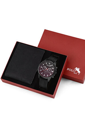 Renkli Cam Erkek Kol Saati Ve Cüzdan Hediyelik Kutusunda Kombin Siyah Renk PL-7004E1