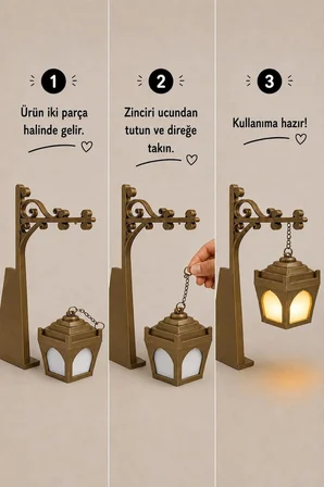 Kitap Arası Sokak Lambası Dekoru | LED Tealight Mum Dahil | Dekoratif Kitaplık Objesi