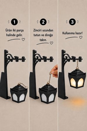 Kitap Arası Sokak Lambası Dekoru | LED Tealight Mum Dahil | Dekoratif Kitaplık Objesi