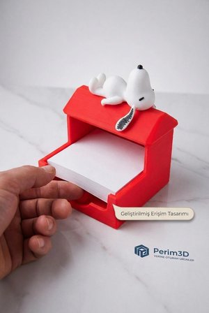 Snoopy Temalı Notluk Standı – Kulübe Tasarımlı Masaüstü Not Kağıdı Tutucu - Kırmızı
