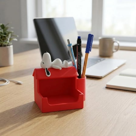 Snoopy Notluk Standı - Kalemlikli Kulübe Tasarımlı Masaüstü Not Kağıdı Tutucu - Kırmızı