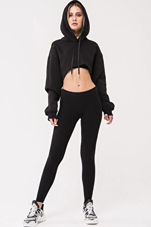 Kadın Siyah Pamuklu Tayt