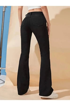 Siyah Çnr Kadın Yüksek Bel İspanyol Jeans Likralı Esnek Kot Pantolon Yeni Hsn-9
