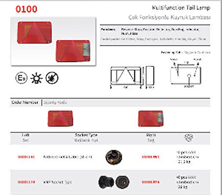 Unıversal İngiliz Karavan Lamba -Sol Üçgen Kedigözlü - Sertplas-0100ll51