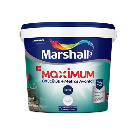 Marshall Maximum İpek Mat Silinebilir Silikonlu İç Cephe Boyası BW Baz 15 L