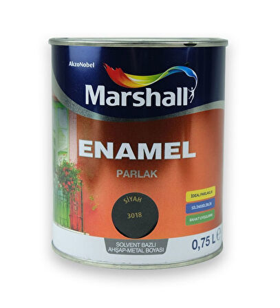 Marshall Enamel Parlak Ahşap Metal Boyası Siyah 0,75 L