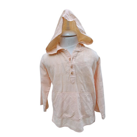 Erkek Çocuk Kapüşonlu Kanguru Cepli Pamuk Gömlek – Yumuşak Kumaş, Katlanabilir Kol