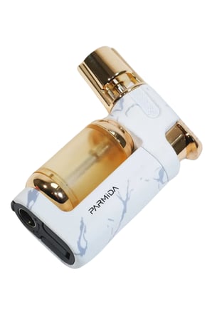 Parmida Tek Torch Pürmüz Beyaz-Gold Mermer Desenli Masa Tipi Metal Puro Çakmağı - TR9249