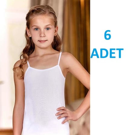 BERRAK 2520 (7NO 10-11 YAŞ) (6 adet)  Kız Çocuk İp Askılı Ribana Atlet %100 Pamuk