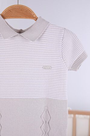 Kısa Kol Çizgili Erkek Bebek Yazlık Triko Tulum 5502