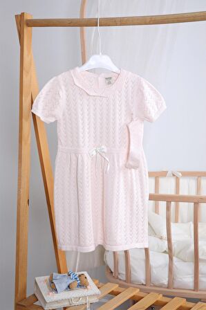 Saç Bantlı Bebe Yaka Triko Kız Bebek Elbise 5509