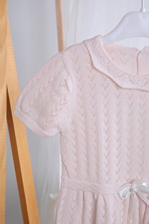 Saç Bantlı Bebe Yaka Triko Kız Bebek Elbise 5509