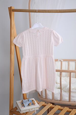 Saç Bantlı Bebe Yaka Triko Kız Bebek Elbise 5509