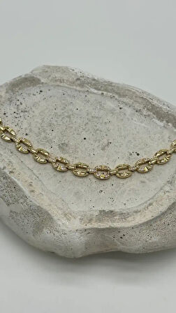 Özel Seri 14K Altın Kaplama Lustre Yuvarlak Motifli Taş Detay Bileklik - Gold