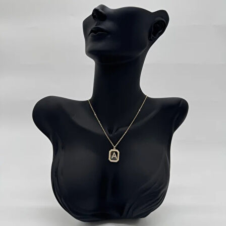 Özel Seri A Harfi Taş Detaylı Gold Kolye - Gold