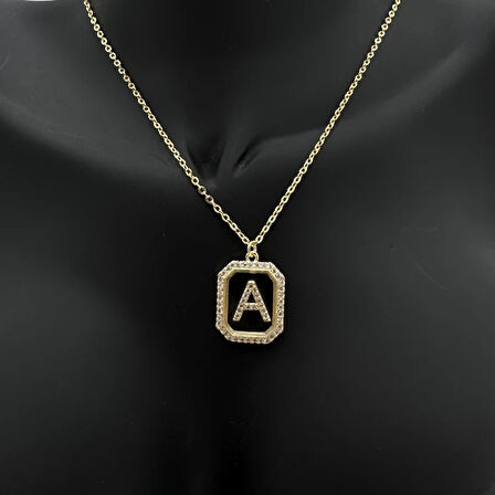 Özel Seri A Harfi Taş Detaylı Gold Kolye - Gold