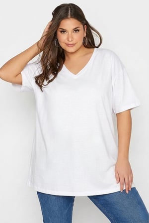 Büyük Beden Kadın Lila V Yaka Pamuklu Viskon T-Shirt - İndigo / 46-48