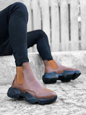 ET0444 Bağcıksız Rahat Yüksek Taban Taba Erkek Spor Yarım Bilek Bot