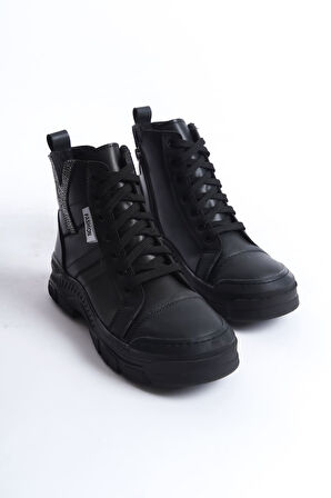 JET-AMBER Bağcıklı Fermuarlı Ortopedik TabanKadın Bot  CST - Siyah