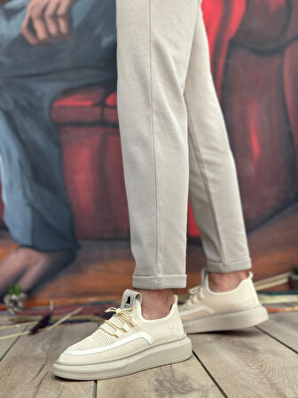 ET0375 Özel Örme Triko Tarz Krem Renk Spor Ayakkabı